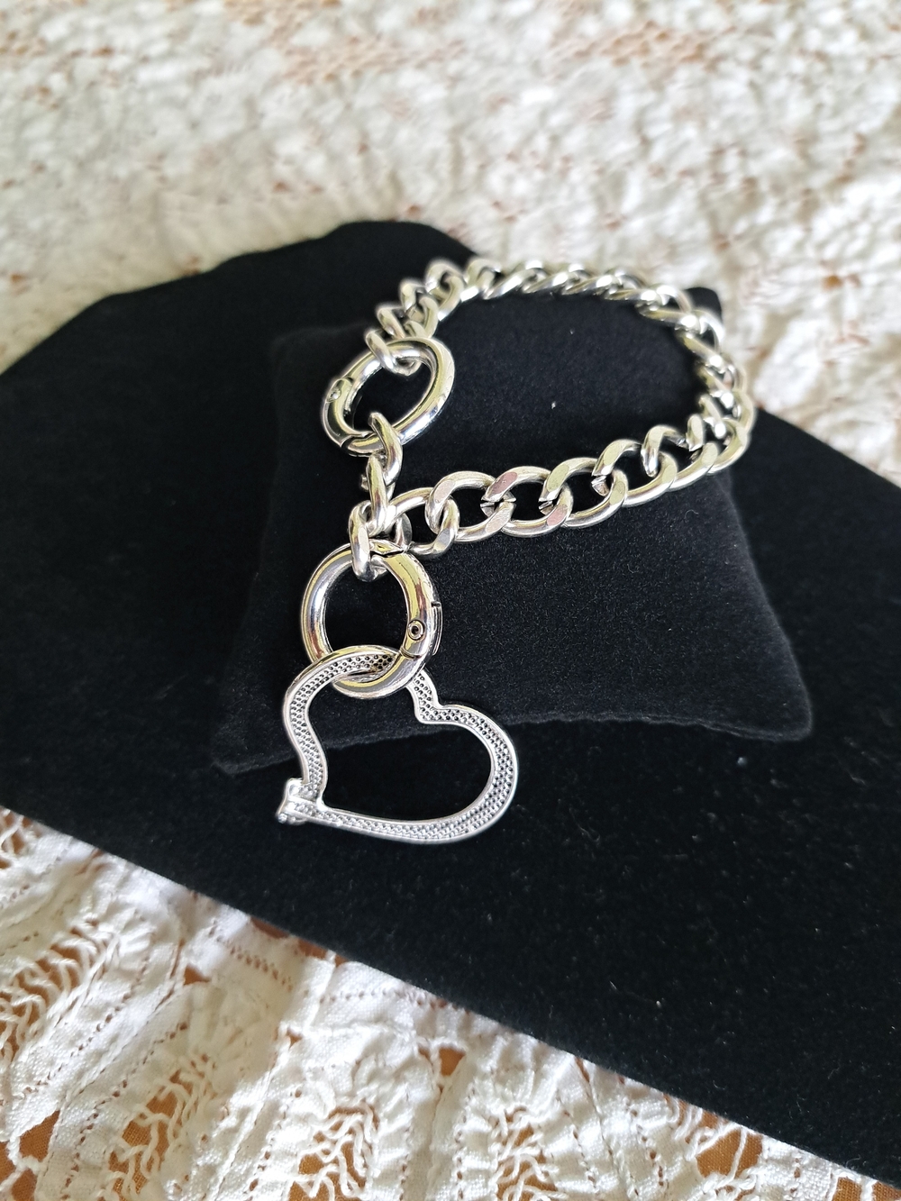 Source Unknown Silver Heart Link Bracelet - Silver Tone
